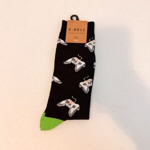K Bell Men's Black and Green Game Controller Socks